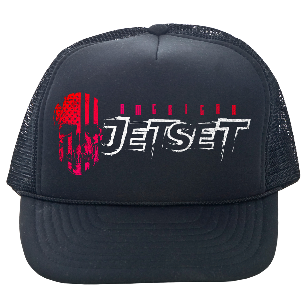American Jetset - Flag Skull Logo - Trucker Hat Black/Black