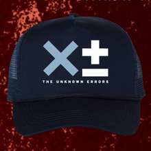 Load image into Gallery viewer, The Unknown Errors - x+- Logo - Trucker Hat Navy/Navy
